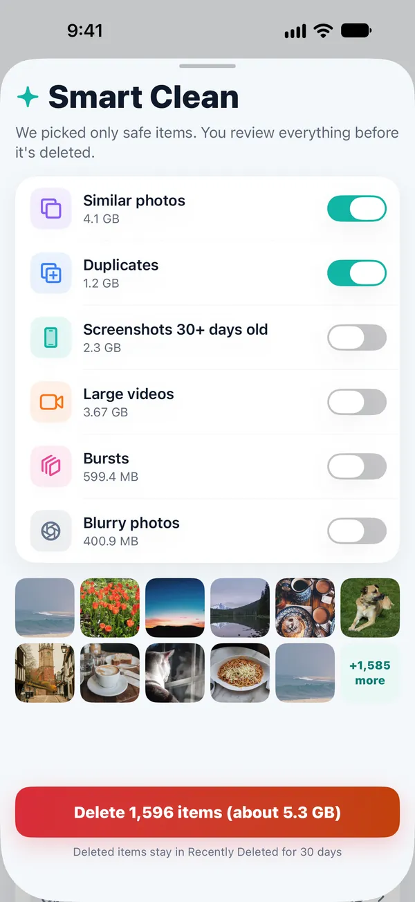 Smart Clean review screen